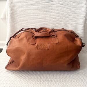 Latico Leather Colombia Cognac Duffel Travel Bag NBC Embossed Tag XL Weekender